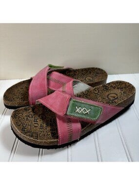 TMA Eyes Leather Sandals Women Size 42 EU 9.5-10 US Slip On Pink Slides Boho